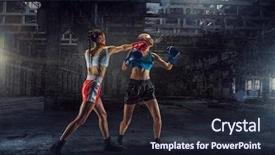  Presentation with women in media - Colorful presentation theme enhanced with women ultimate fighting mixed media backdrop and a wine colored foreground