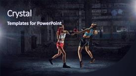  Presentation with women in media - Slides having women ultimate fighting mixed media background and a  colored foreground