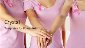  Presentation with pink ribbon hands - Slide set having women united with breast cancer background and a  colored foreground