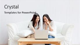  Presentation with young man holdng laptop on lap money - PPT theme enhanced with women using a laptop computer background and a white colored foreground