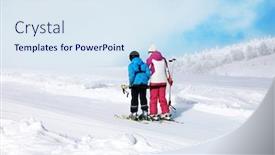  Presentation with lift - Slide set featuring women using ski lift at snowy resort winter vacation background and a sky blue colored foreground