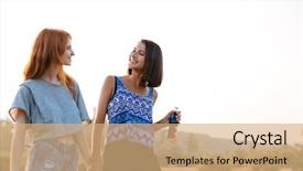  Presentation with walking young wild jaguar - Theme featuring women walking and drinking soda background and a  colored foreground