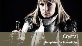  Presentation with knight - Beautiful PPT theme featuring women war - portrait of a medieval female backdrop and a violet colored foreground