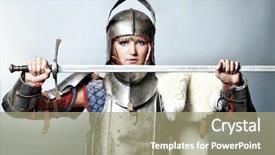  Presentation with knight - Audience pleasing presentation theme consisting of women war - portrait of a medieval female backdrop and a mint green colored foreground