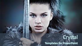  Presentation with knight - Cool new slide deck with women war - portrait of a medieval female backdrop and a ocean colored foreground