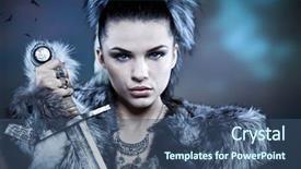  Presentation with women warrior - Audience pleasing PPT theme consisting of women war - warrior woman fantasy fashion idea backdrop and a ocean colored foreground