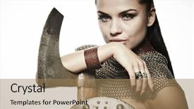  Presentation with women warrior - PPT theme with women war - warrior woman fantasy fashion idea background and a coral colored foreground
