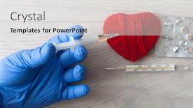  Presentation with women - Slide deck consisting of women-wearing-gloves-used-syringes background and a light gray colored foreground