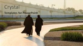  Presentation with abu dhabi - Slide set featuring women-wearing-hijab-walking background and a soft green colored foreground