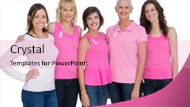  Presentation with breast cancer awareness - Beautiful PPT layouts featuring women wearing pink for breast backdrop and a coral colored foreground