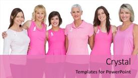  Presentation with breast cancer awareness month - Slide deck consisting of women wearing pink for breast background and a coral colored foreground