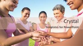  Presentation with breast cancer - Colorful presentation theme enhanced with women wearing pink for breast cancer and putting hands together in parkland backdrop and a lemonade colored foreground