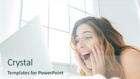  Presentation with bed - PPT layouts with women website - amazed woman lying background and a sky blue colored foreground