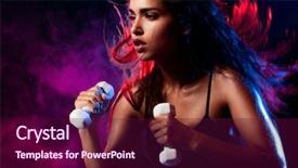  Presentation with blue wave - Colorful slide set enhanced with women weight training - determined fit sexy woman working backdrop and a wine colored foreground