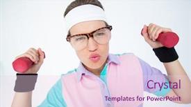  Presentation with weight lifting - Presentation design with women weight training - geeky hipster girl lifting dumbbells background and a lemonade colored foreground