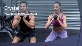  Presentation with kneeling - Beautiful PPT theme featuring women weight training - kneeling muscular couple exercising backdrop and a ocean colored foreground