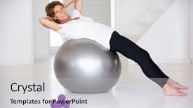  Presentation with gym ball - Slides having women weight training - senior woman using gym ball background and a light gray colored foreground