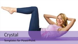  Presentation with woman sport - Theme with women weight training - sport concept - woman doing background and a light blue colored foreground