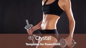  Presentation with audio recorder studio - Slide set with women weight training - sporty woman with dumbbells studio background and a  colored foreground