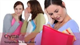  Presentation with women - Audience pleasing slide deck consisting of dentest - women whispering behind a confused backdrop and a red colored foreground