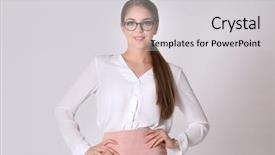  Presentation with light - Presentation theme consisting of women white - beautiful business woman on light background and a light gray colored foreground