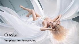  Presentation with huda beauty - Cool new presentation theme with women white dresses - sexy blonde beauty flying backdrop and a light gray colored foreground