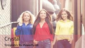  Presentation with black women and teen girls - Beautiful PPT layouts featuring women with a shopping bag backdrop and a coral colored foreground