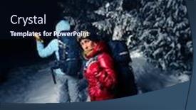  Presentation with backpacks - Beautiful PPT layouts featuring women with backpacks exploring deep wild forest at night with a torch backdrop and a navy blue colored foreground