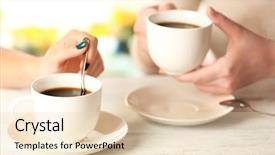  Presentation with pen laptop coffee cup clips - PPT layouts enhanced with women with cups of coffee background and a lemonade colored foreground