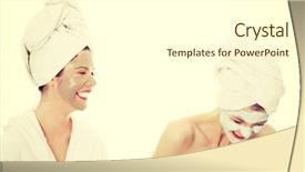  Presentation with happy sad mask face - Presentation theme with women with facial clay mask background and a white colored foreground