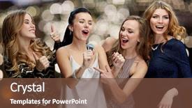  Presentation with happy new year - PPT layouts featuring women with microphone singing karaoke background and a tawny brown colored foreground