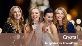  Presentation with happy holidays - Beautiful PPT layouts featuring women with microphone singing karaoke backdrop and a coral colored foreground