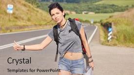  Presentation with map - Slide set enhanced with women with paper map waving background and a  colored foreground