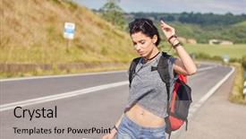  Presentation with map - Beautiful presentation design featuring women with paper map waving backdrop and a  colored foreground