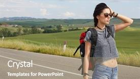  Presentation with map - Colorful presentation enhanced with women with paper map waving backdrop and a  colored foreground