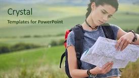  Presentation with map - Presentation featuring women with paper map waving background and a  colored foreground