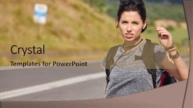  Presentation with map - Cool new presentation design with women with paper map waving backdrop and a  colored foreground