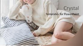  Presentation with rabbit - Cool new PPT theme with women-with-rabbit-in-studio backdrop and a light gray colored foreground