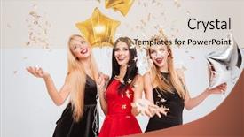  Presentation with three - Cool new PPT theme with women with star shaped balloons backdrop and a coral colored foreground