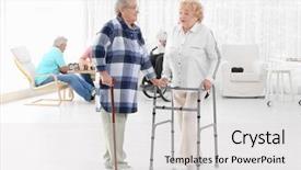  Presentation with senior care - Presentation theme with women with walkers and cane background and a light gray colored foreground