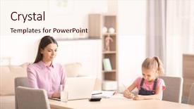  Presentation with home office - Cool new theme with online furniture - busy young woman with daughter backdrop and a lemonade colored foreground