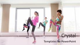  Presentation with group training - PPT layouts having women working out fighting stance background and a lemonade colored foreground