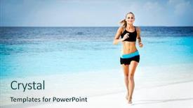  Presentation with health woman running female runner - Slide deck with womens sports - beautiful sportive woman running along background and a sky blue colored foreground