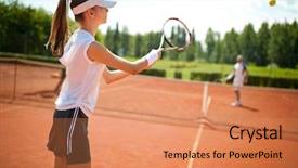  Presentation with play - Audience pleasing PPT theme consisting of womens sports - girl play s tennis backdrop and a coral colored foreground