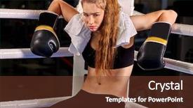  Presentation with boxing ring - PPT theme with womens sports - girl wearing sport gloves sitting background and a  colored foreground