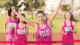  Presentation with breast cancer glow - Presentation consisting of maraton - portrait of cheering brunette winning background and a red colored foreground