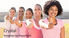  Presentation with breast cancer - Audience pleasing PPT theme consisting of breast cancer and doing thumbs backdrop and a coral colored foreground