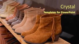  Presentation with book store retail - Slide deck consisting of womens-boots-on-the-shelves background and a  colored foreground