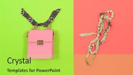  Presentation with pink and green - Presentation design with womens fashion jeans denim - bracelet with bag isolated background and a  colored foreground
