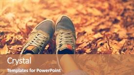  Presentation with dry forest - Cool new PPT theme with womens footwear - women's feet over dry autumn backdrop and a coral colored foreground